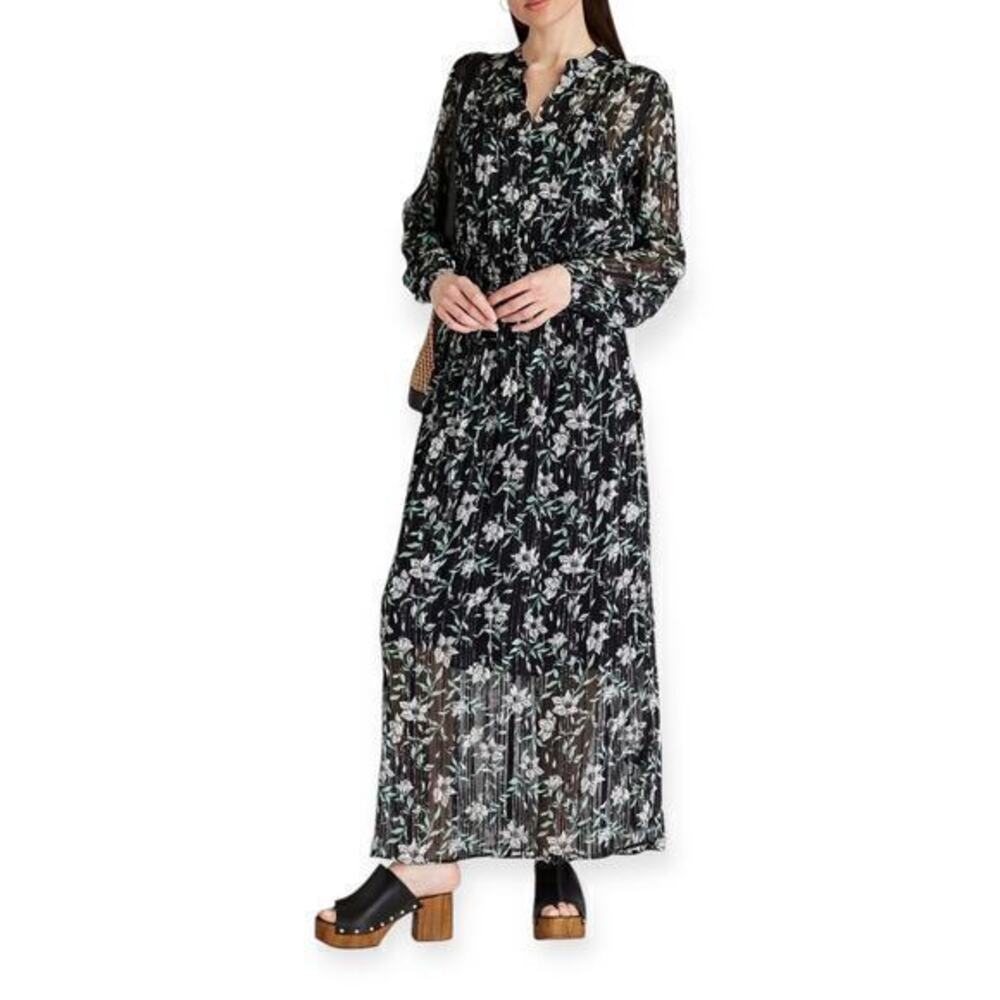 Rag & Bone Calista Shirred Metallic Floral-Print Chiffon Maxi Dress NWT